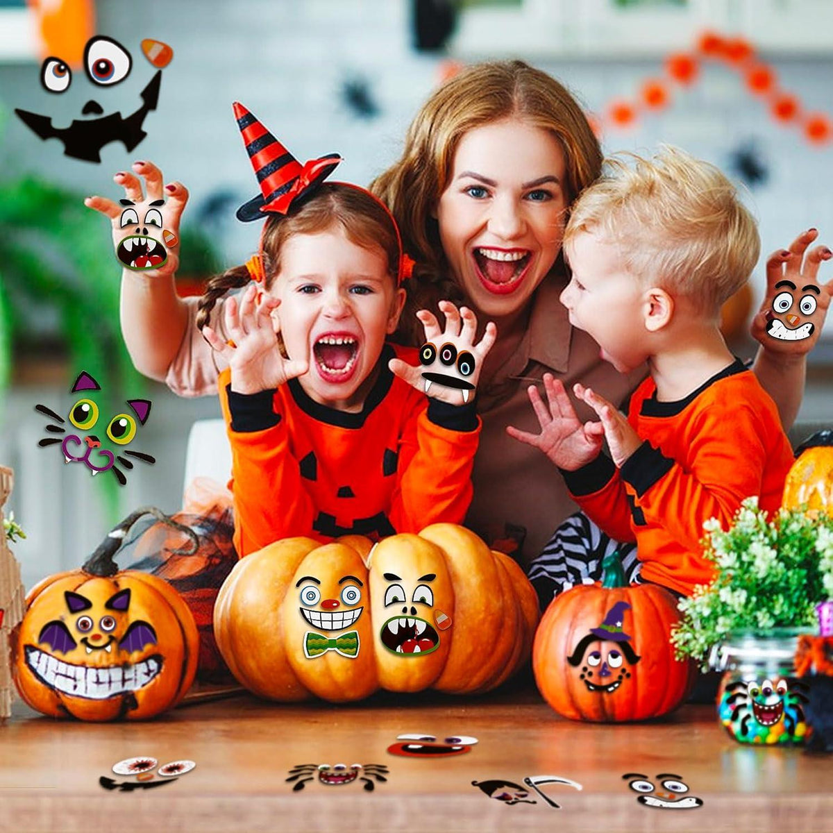 Halloween Kürbis Aufkleber Selbstklebend Bastelset 32 Stück Kinder Party Deko