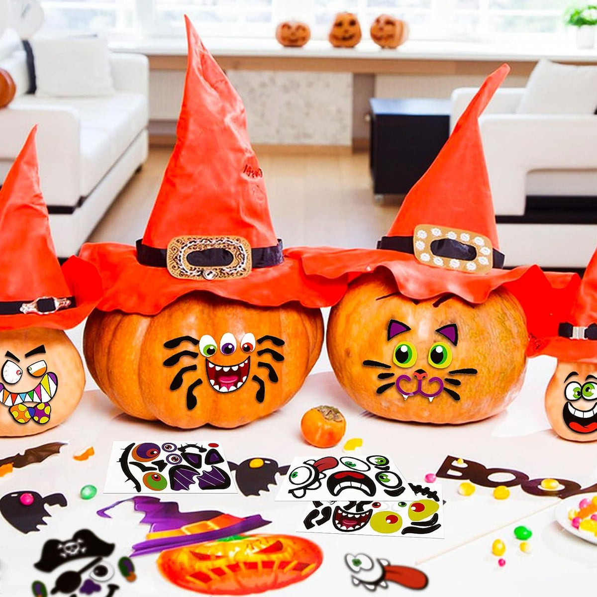 Halloween Aufkleber Set 32 Stück Selbstklebend Kürbis Gesicht Deko Kinder