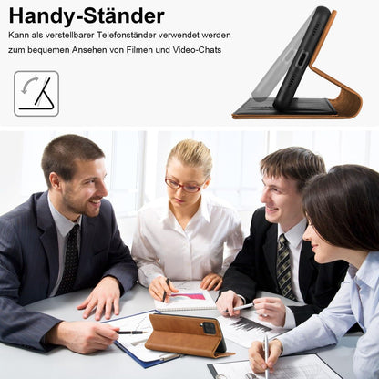 Klapphülle mit Ständer und Kartenfächern für Samsung A12/M12, Braun in Lederoptik