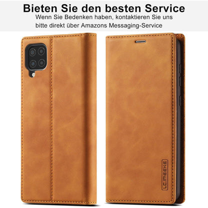 Klapphülle mit Ständer und Kartenfächern für Samsung A12/M12, Braun in Lederoptik