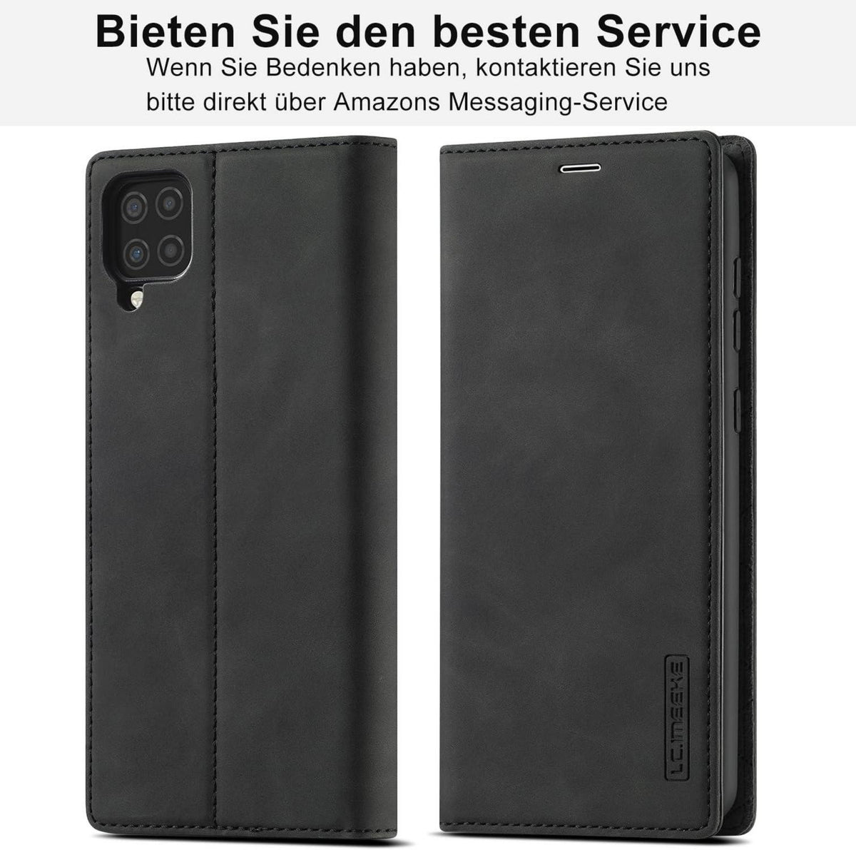 Handyhülle Samsung Galaxy A12 M12 Leder Wallet Schwarz Schutzfolie