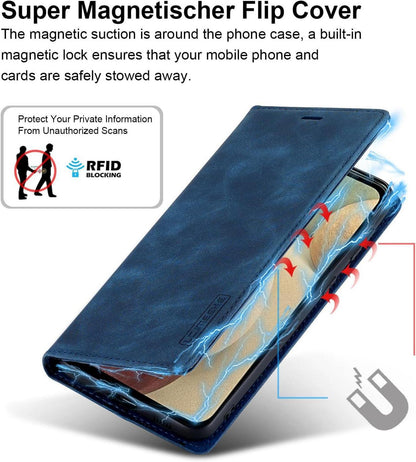 Handyhülle Samsung Galaxy A12 M12 Leder Schutzhülle Klapphülle Blau
