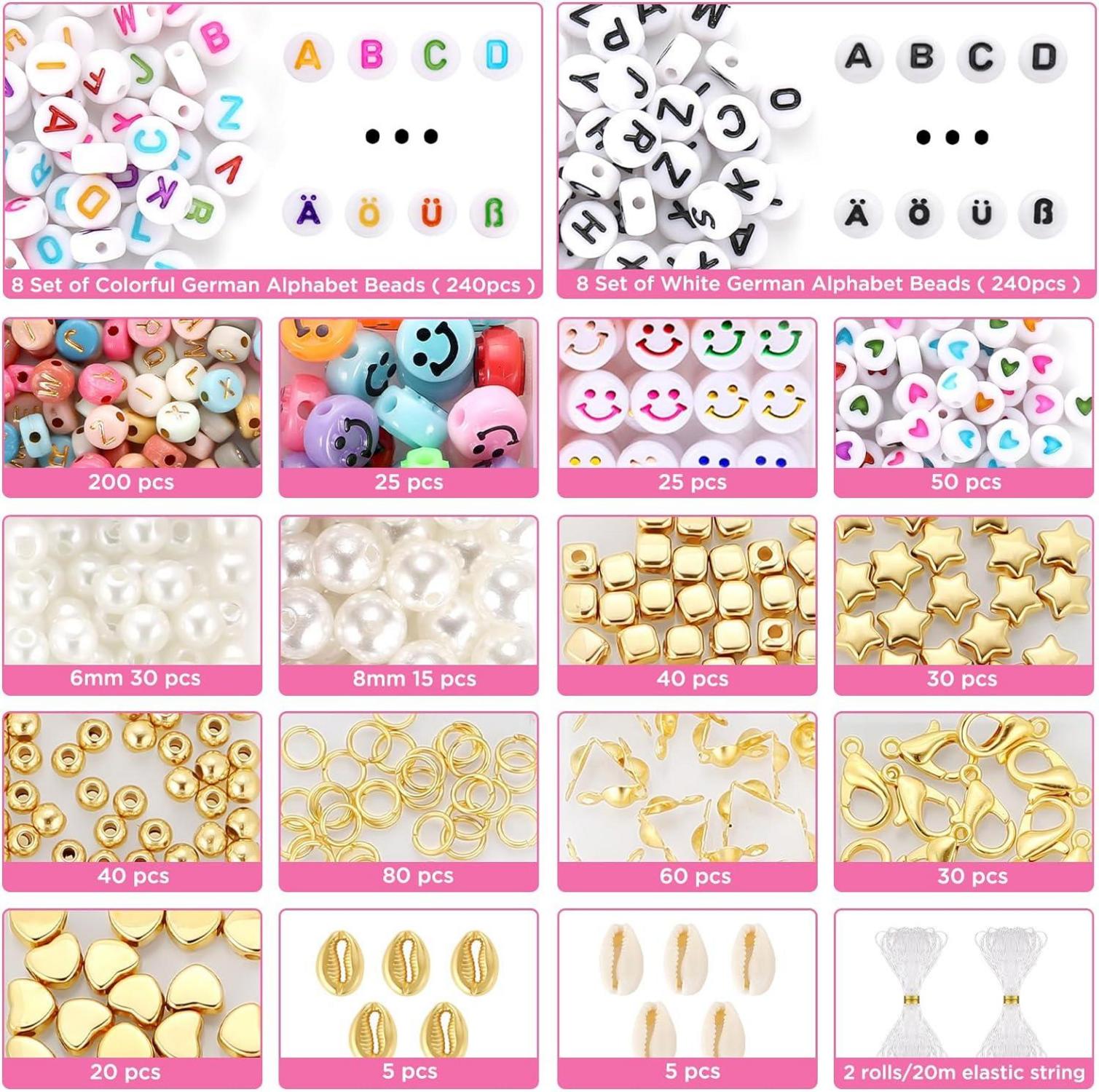 DIY Perlen Set für Mädchen Kinder Basteln Armbänder Charms 4mm 120