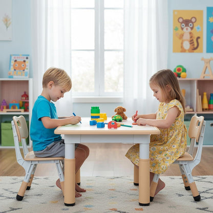 Höhenverstellbare Kindersitzgruppe mit 2 Stühlen, Maltisch Set Gelb