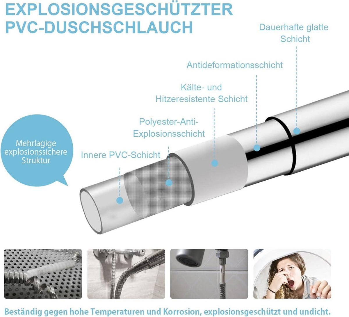 Brauseschlauch PVC 1,2m Universal Ersatz Silberfarben hochwertig