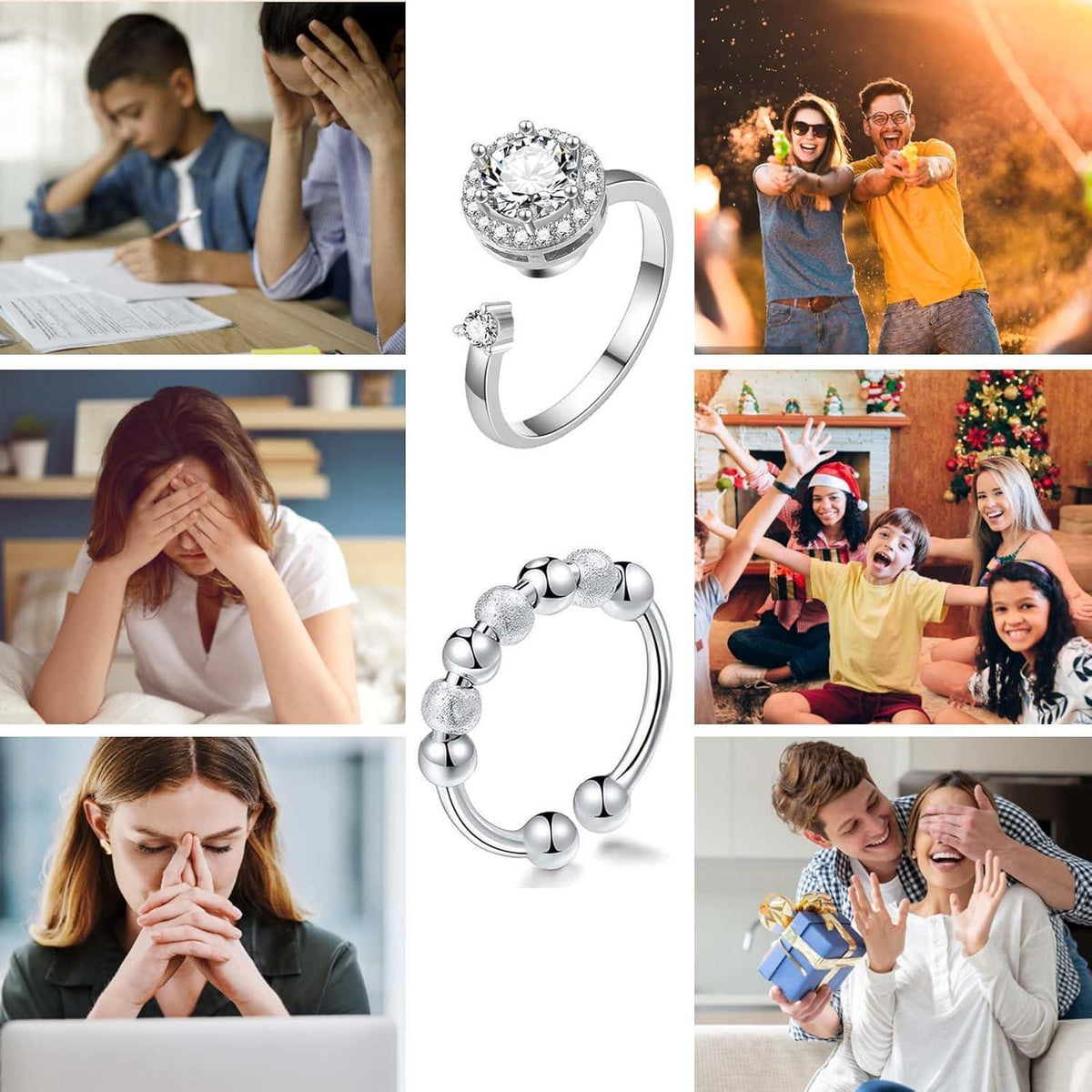 Verstellbarer Anti-Stress Ring Set für Damen – Angst & Spinner Ring