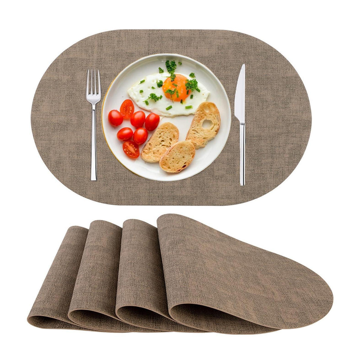 Platzsets Oval Braun 4er Set – Abwaschbar & Hitzebeständig