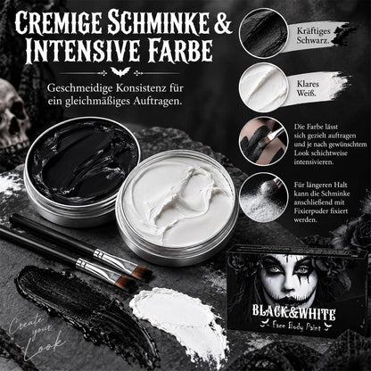 Halloween Schminke Set Schwarz Weiß für Gesicht und Körper