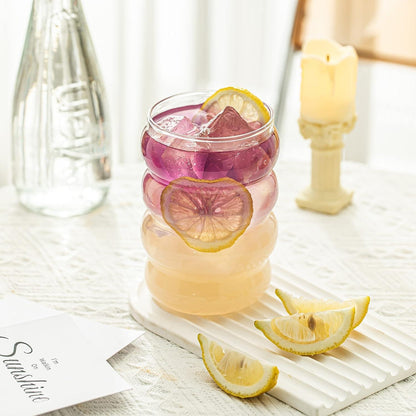 ALINK 350ml Gerippte Trinkgläser Set of 2 Glass Straws Wave Cocktail