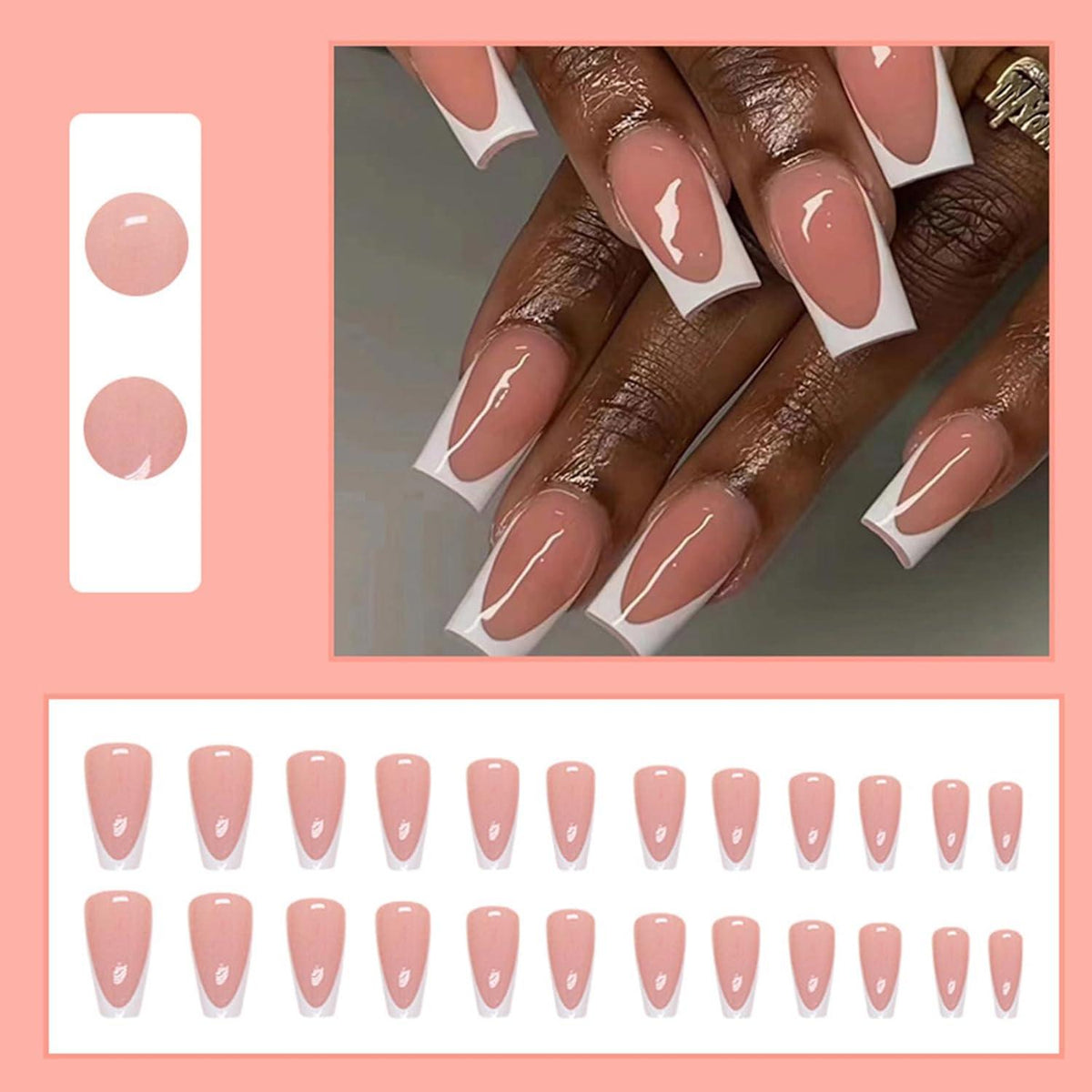 24 Stück Press on Nails Eckig Mittellang Nude Rosa