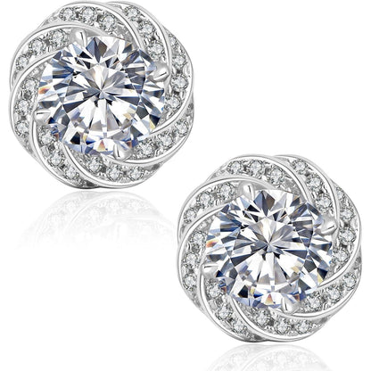 Moissanite Damen Ohrringe 925 Silber Blume Halo 1,0/2,0
