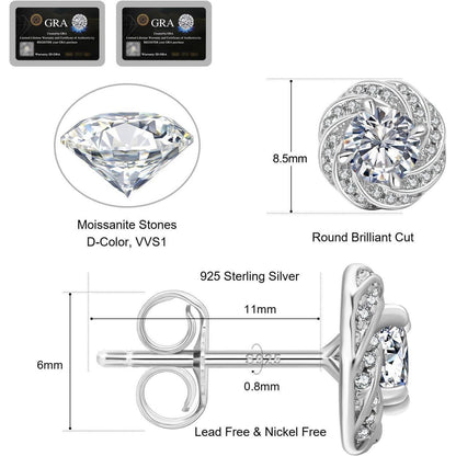 Moissanite Damen Ohrringe 925 Silber Blume Halo 1,0/2,0
