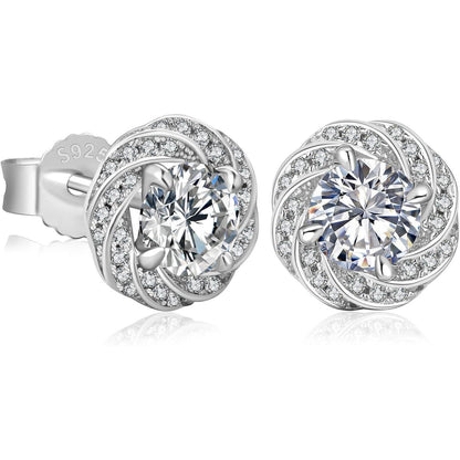Moissanite Damen Ohrringe 925 Silber Blume Halo 1,0/2,0
