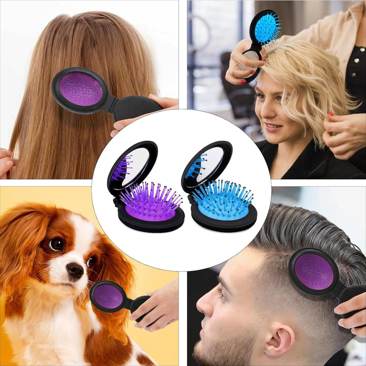 2er Set Mini-Haarbürste Faltbar Kamm Reise Spiegel tragbare Bürste Massagekamm