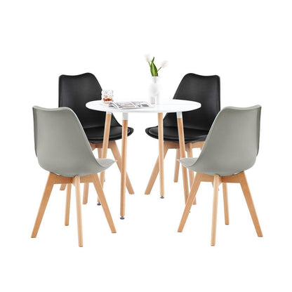 Skandinavisches Essgruppen-Set: Holztisch (80cm) & 4 Stühle