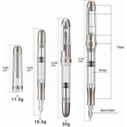 Füllfederhalter Acryl Transparent Kolbenfüller Bock Feder Broad Nib