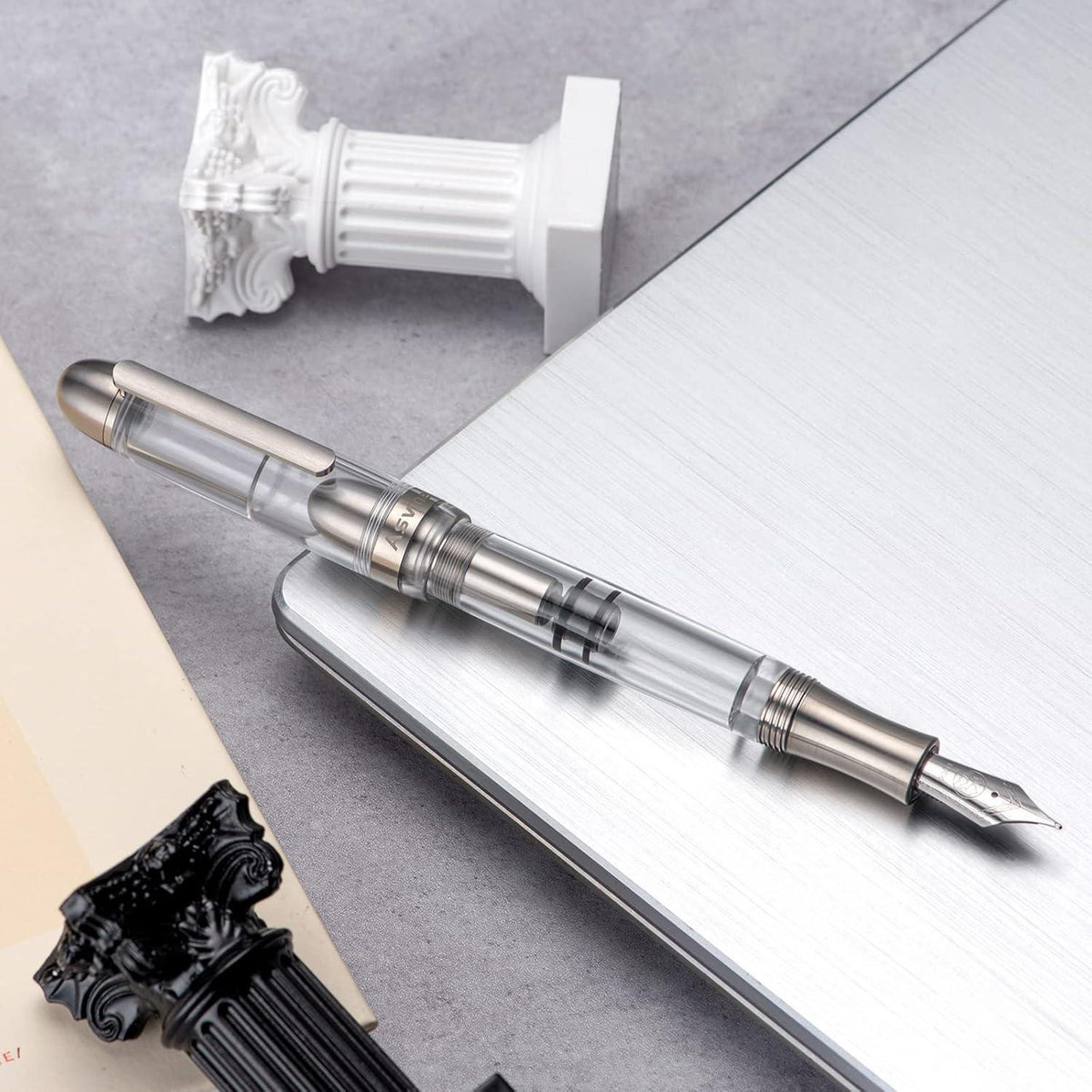 Füllfederhalter Acryl Transparent Kolbenfüller Bock Feder Broad Nib