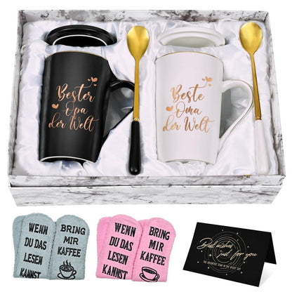 Kaffeetasse Geschenkset Opa Oma – Personalisiert & mit Socke