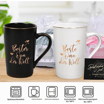 Kaffeetasse Geschenkset Opa Oma – Personalisiert & mit Socke