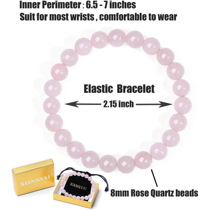 Rosenquarz Kristallarmband Damen Herren Naturstein Perlenarmband 8mm
