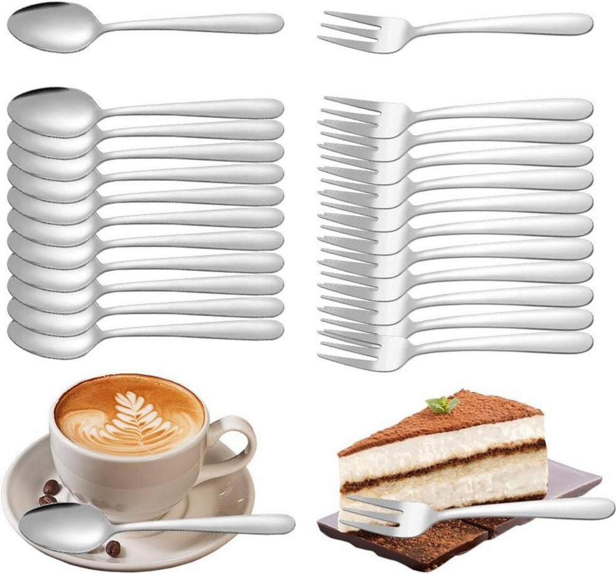 24-teiliges Edelstahl Kuchengabeln und Teelöffel Set 5,71 Inch