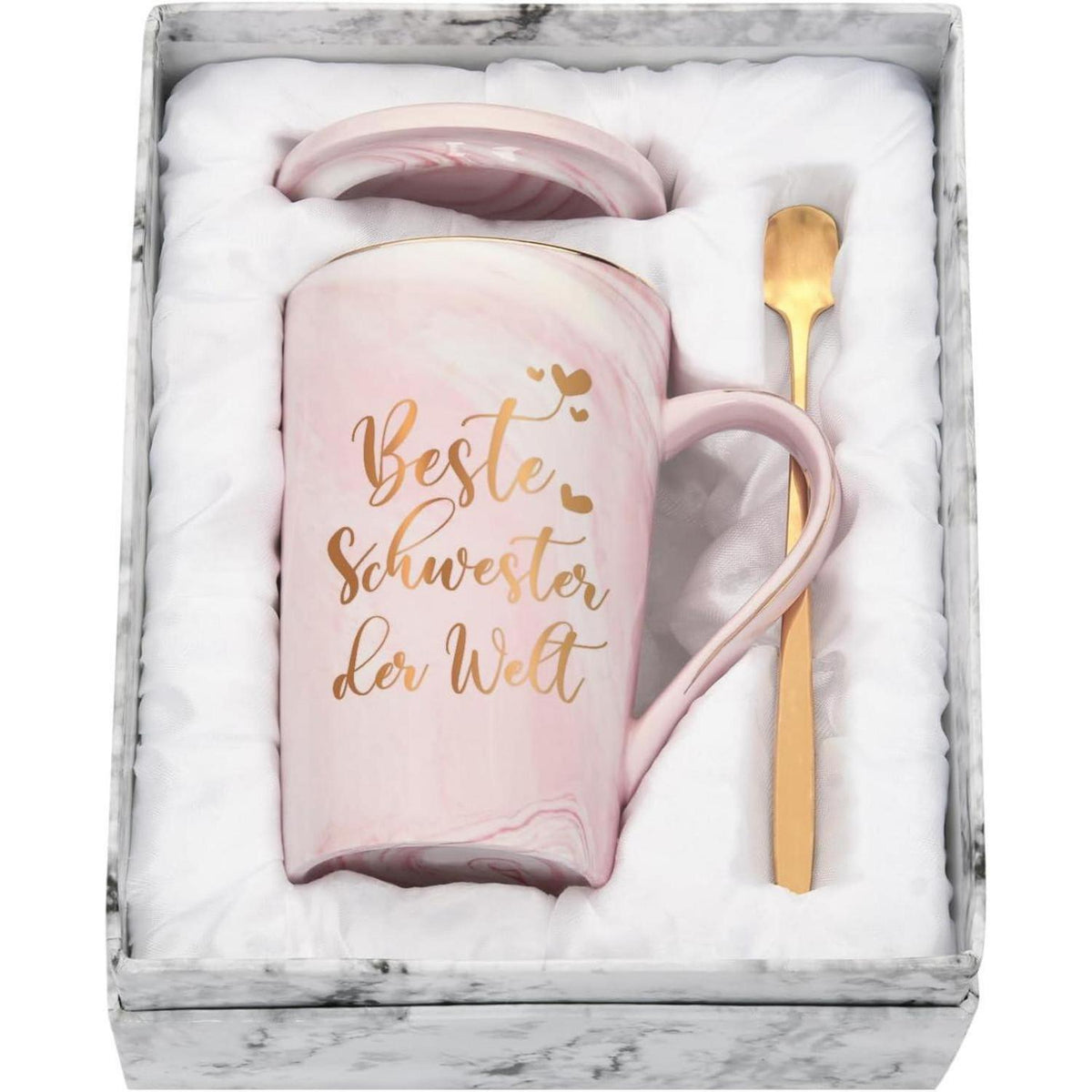 Kaffeetasse Beste Schwester Rosa 400ml mit Spruch & Geschenkbox