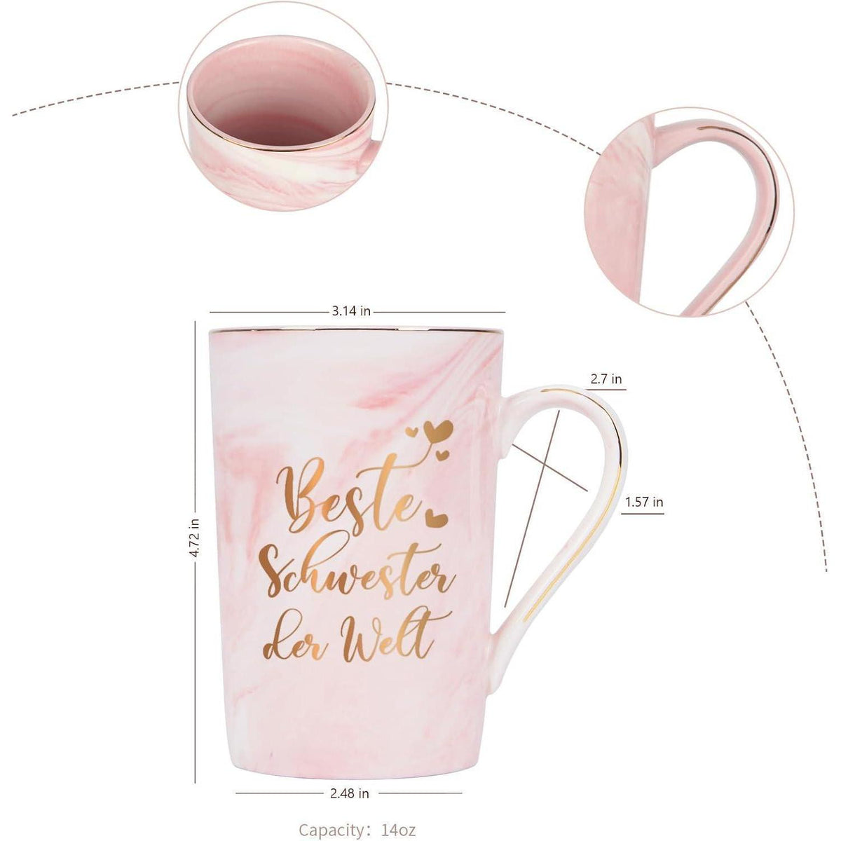 Kaffeetasse Beste Schwester Rosa 400ml mit Spruch & Geschenkbox