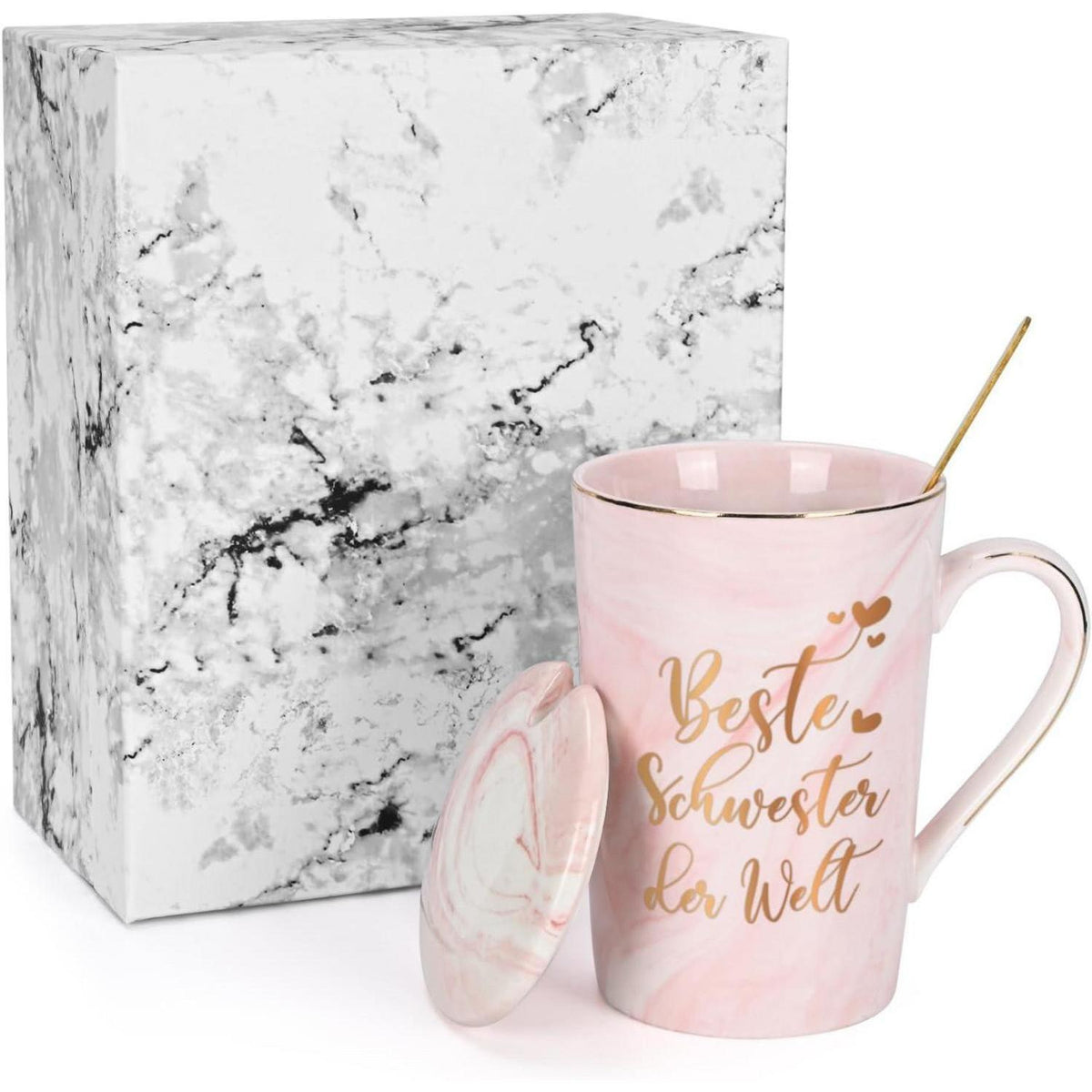 Kaffeetasse Beste Schwester Rosa 400ml mit Spruch & Geschenkbox
