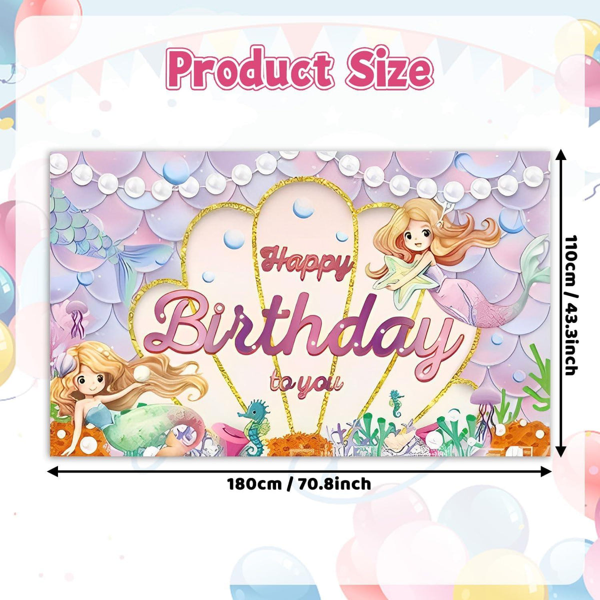Meerjungfrau Geburtstag Banner und Fotohintergrund 180x110cm
