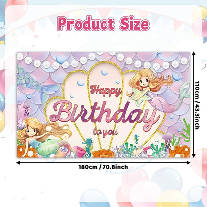 Meerjungfrau Geburtstag Banner und Fotohintergrund 180x110cm