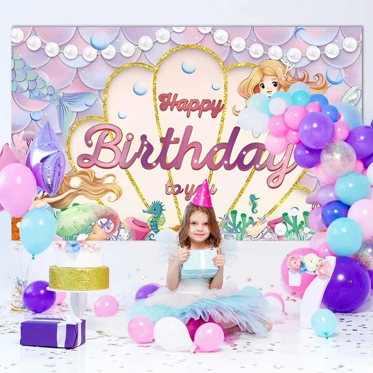 Meerjungfrau Geburtstag Dekoration Banner 180x110cm Photo Background