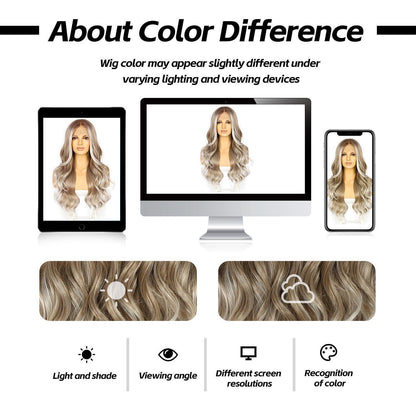 Synthetische Körperwelle Perücke Graubraun Balayage 26 Zoll