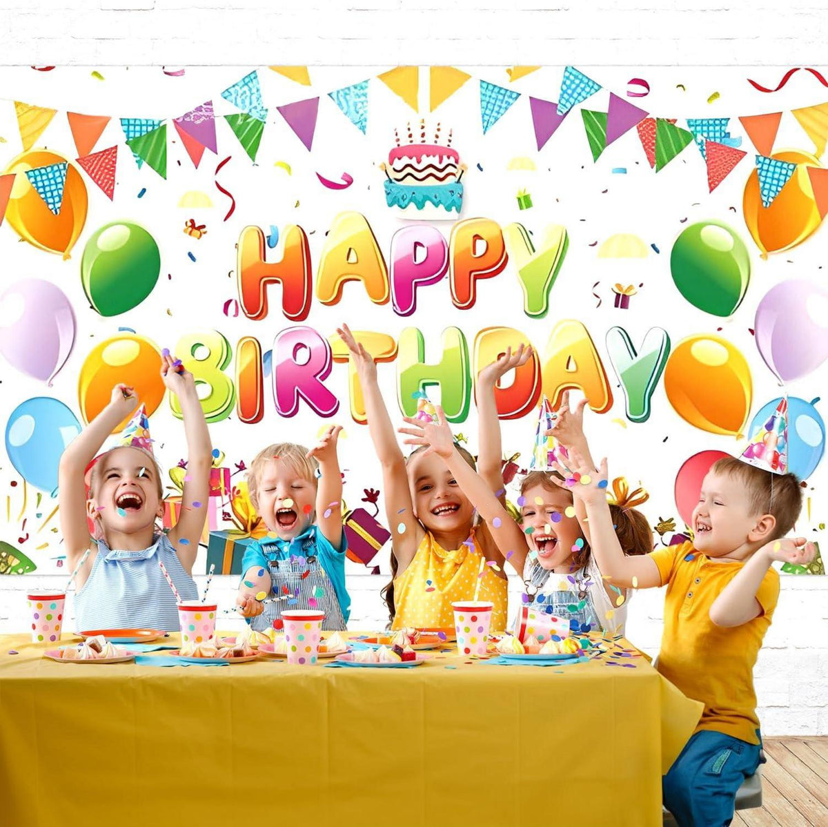 Buntes Happy Birthday Banner Fotohintergrund 180x110 cm
