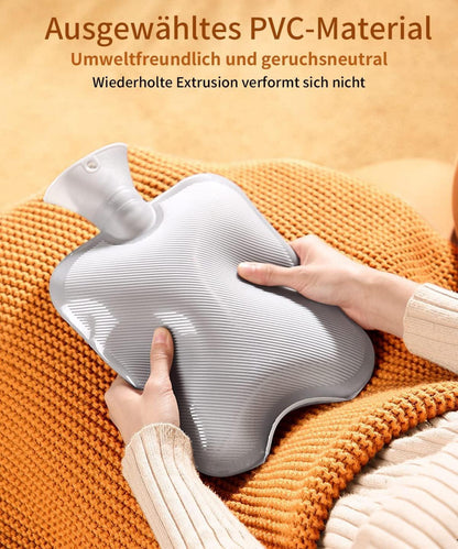 Wärmflasche mit Bezug Auslaufsicher 2L BPA Frei PVC Grau