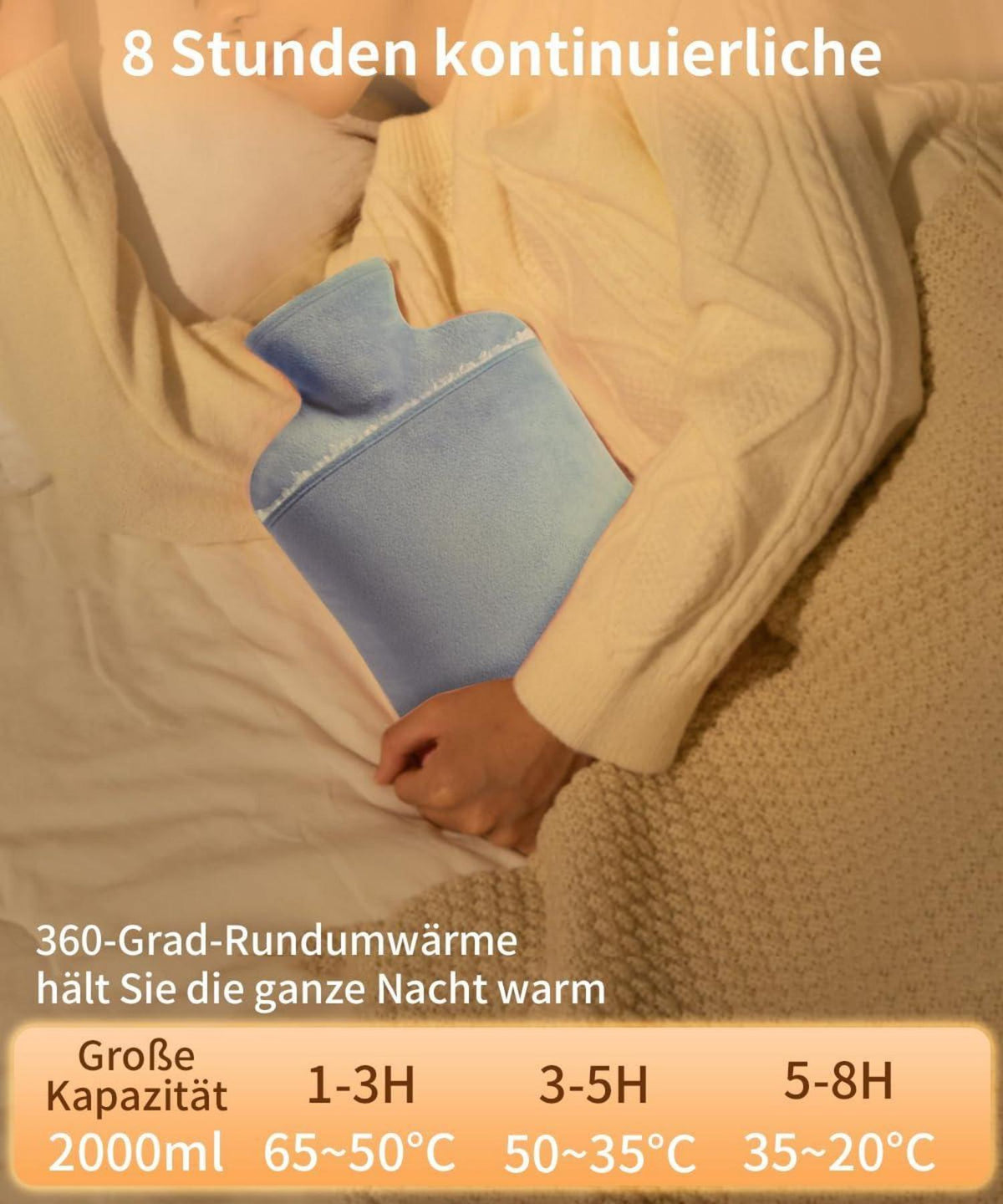 Wärmflasche mit Bezug 2L Auslaufsicher BPA-frei Kuschelweich Grau