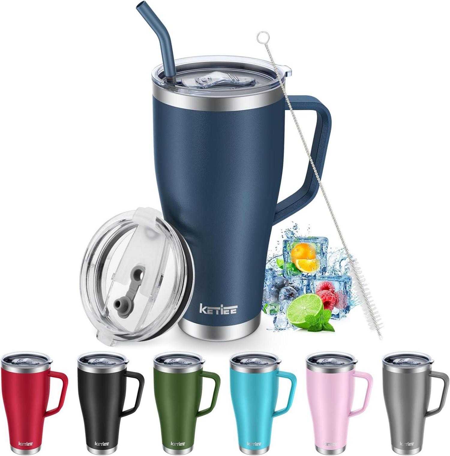 Thermobecher mit Strohhalm 850ml Kaffeebecher to go 2 Deckeln 30oz