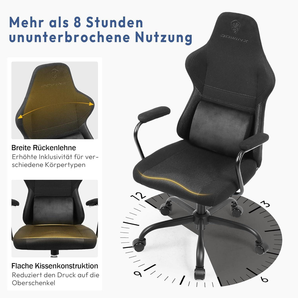 Ergonomischer Gaming Stuhl Stoff mit Lendenwirbelstütze für Kinder