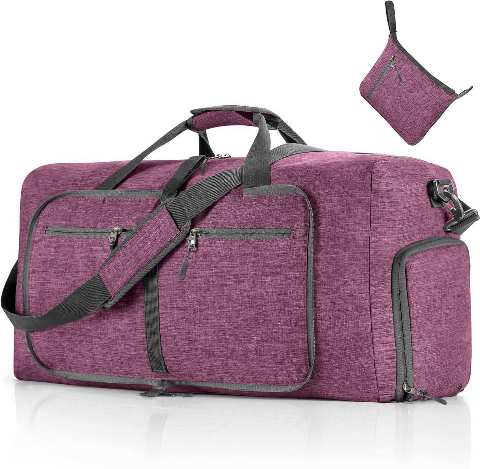 Multifunktionale 115L Reisetasche mit Schuhfach und Faltfunktion, lila