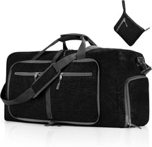 Leichte 65L Faltbare Reisetasche mit Schuhfach, Sporttasche - Schwarz