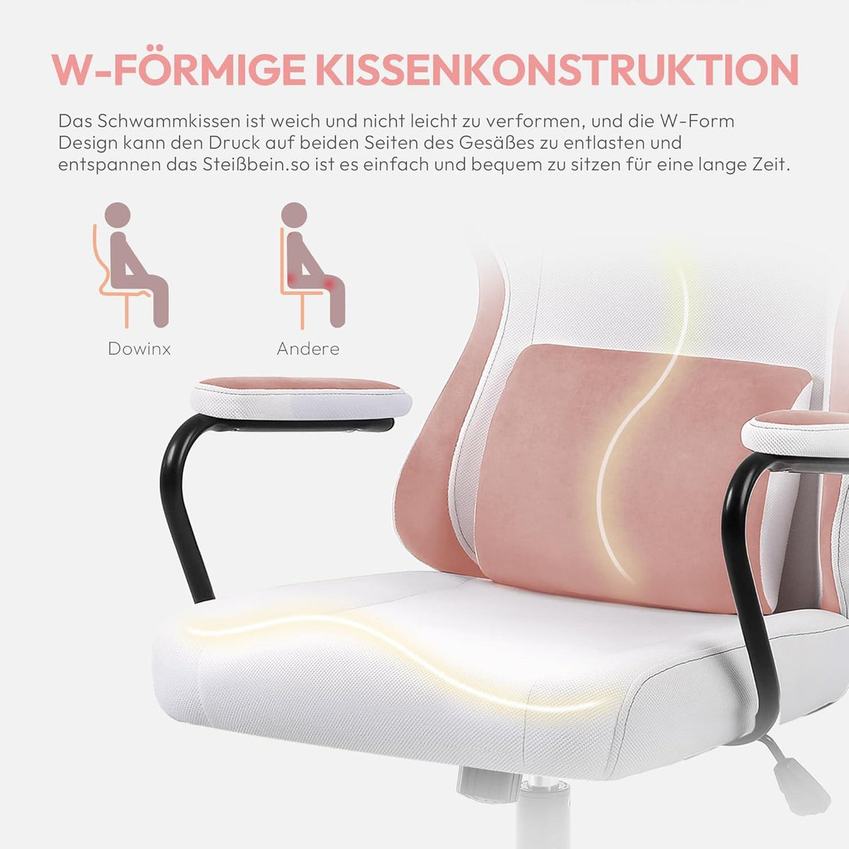 Dowinx Gaming Stuhl Bürostuhl Kinder ergonomisch Rosa Rückgabeservice 30 Tage