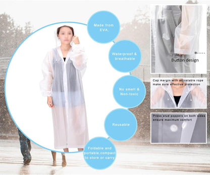 LEBEXY Regenponcho Damen und Herren mit Kapuze 2er Set in