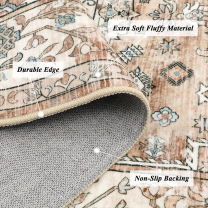 Boho Kurzflor Teppich 90x150 cm, waschbar, rutschfest, cremefarben