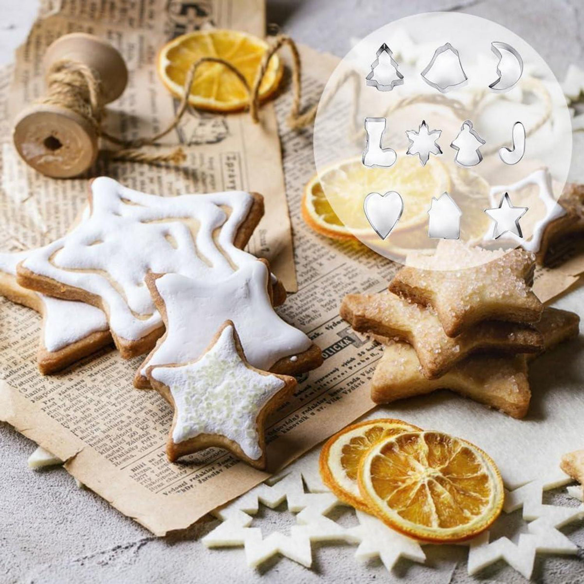 Ausstechformen Weihnachten Edelstahl Set 11-teilig mit Silikon Backpinsel