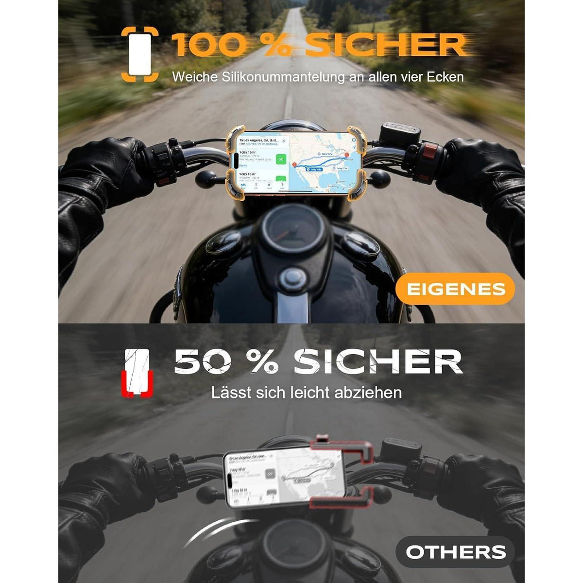 Handyhalterung Motorrad & Fahrrad – 360° Drehung, Auto-Sperre