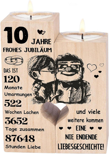 Rosenhochzeit Kerzenständer Holz Teelichthalter 10. Jahrestag