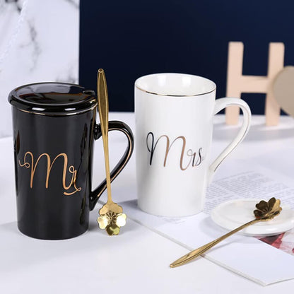 Mr und Mrs Tassen Set Keramik Schwarz Weiß Hochzeitsgeschenk