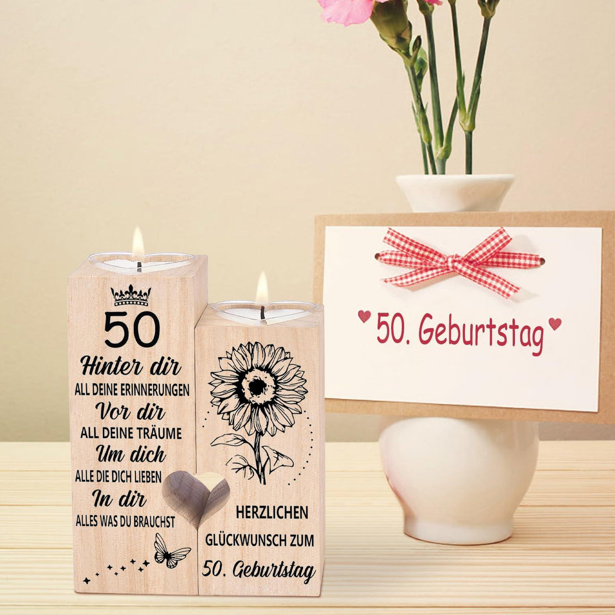 50. Geburtstag Frau Kerzenhalter Holz Geschenk Frauen