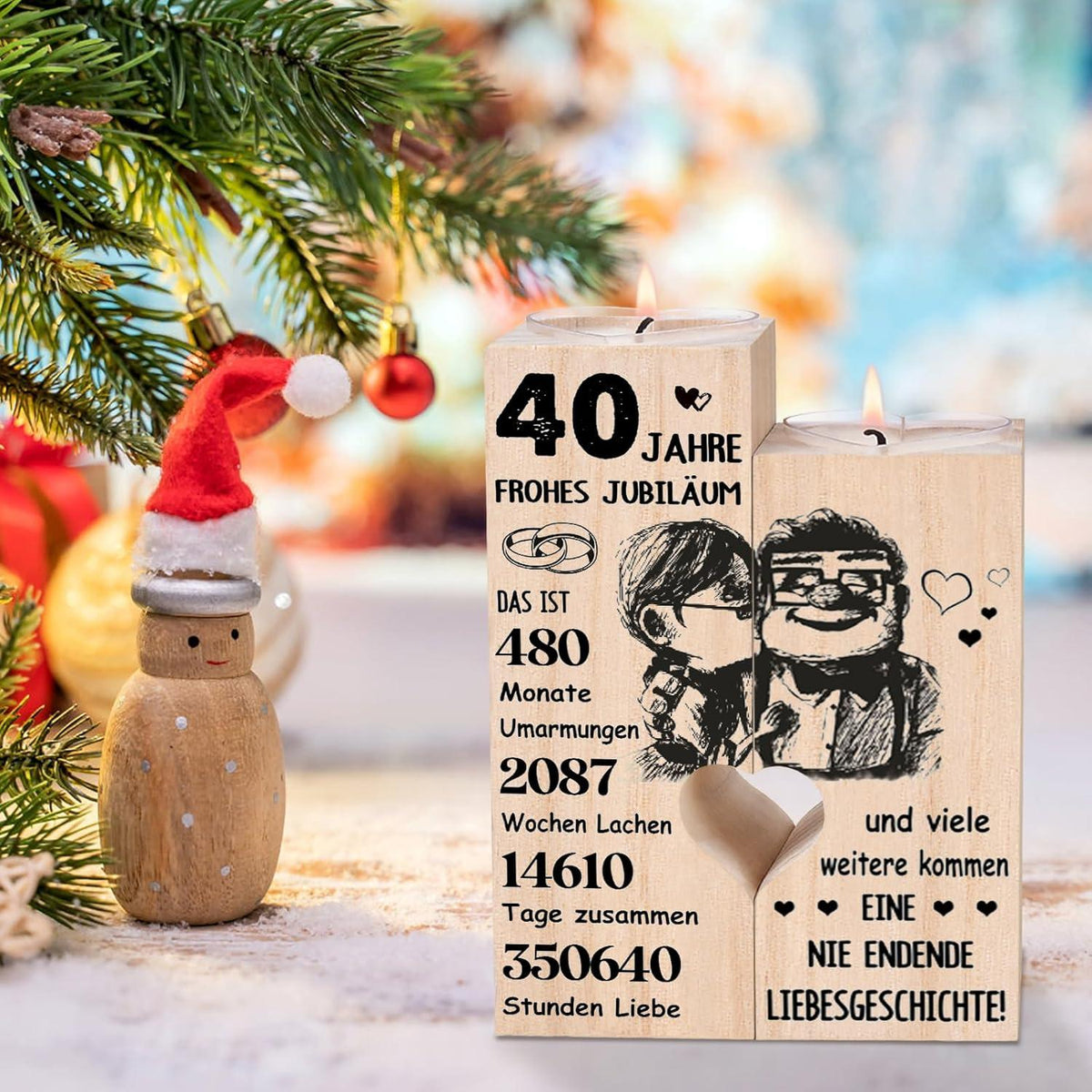 Rubinhochzeit Geschenk Kerzenhalter Holz Teelichthalter 40. Jahrestag