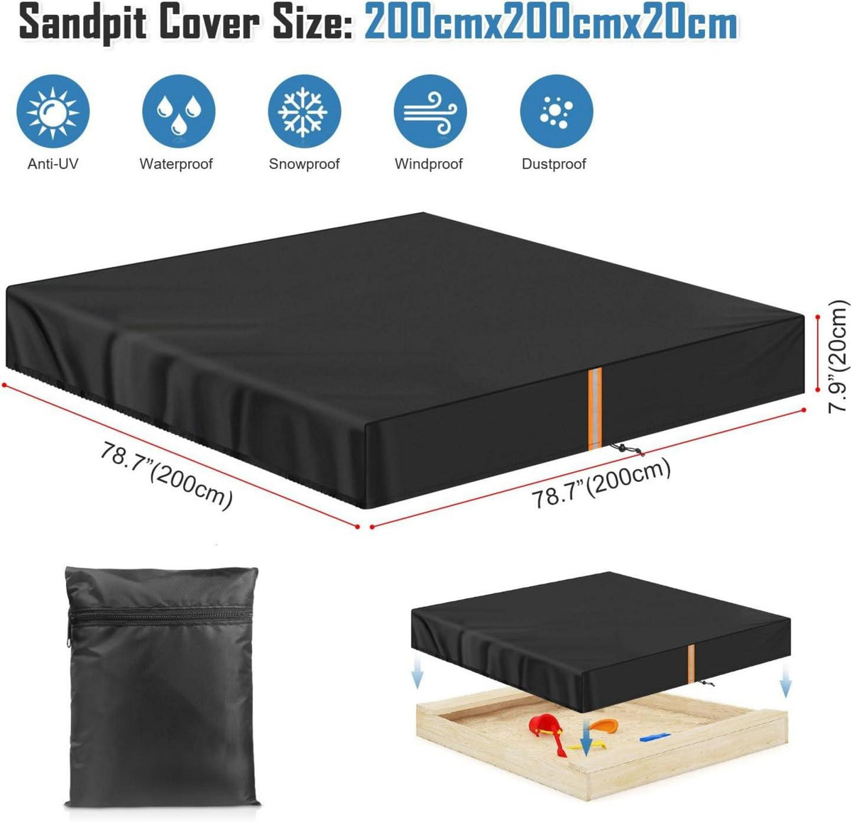 Sandkastenabdeckung 200x200x20cm - Wetterfest UV 420D Oxford