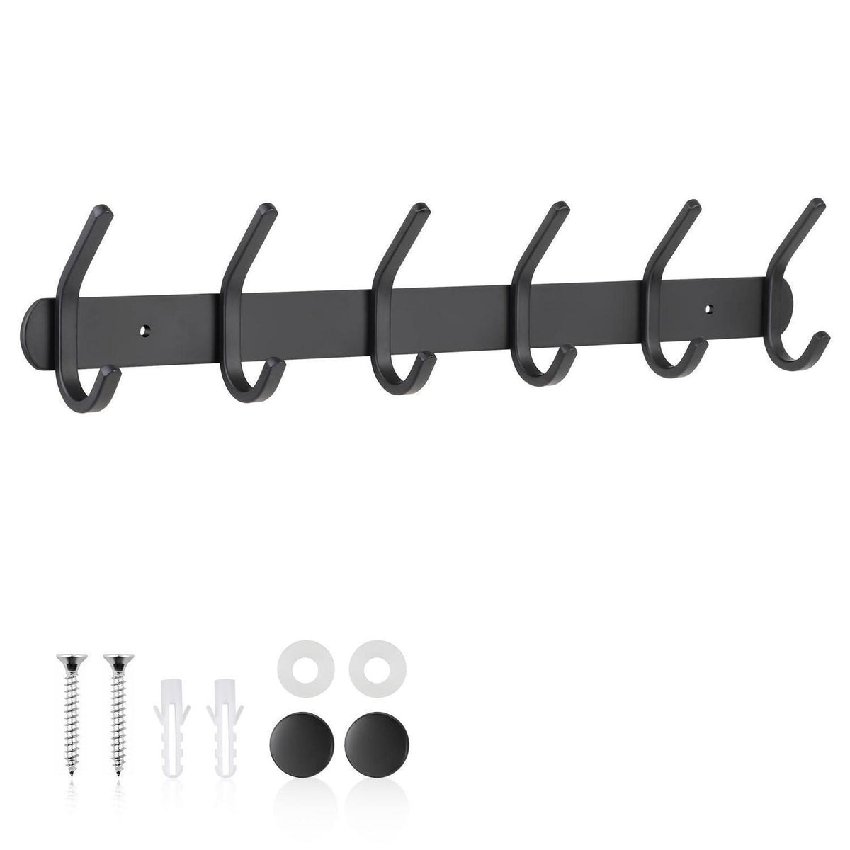 Kleiderhakenleiste Wandmontage mit 6 Haken, Schwarz